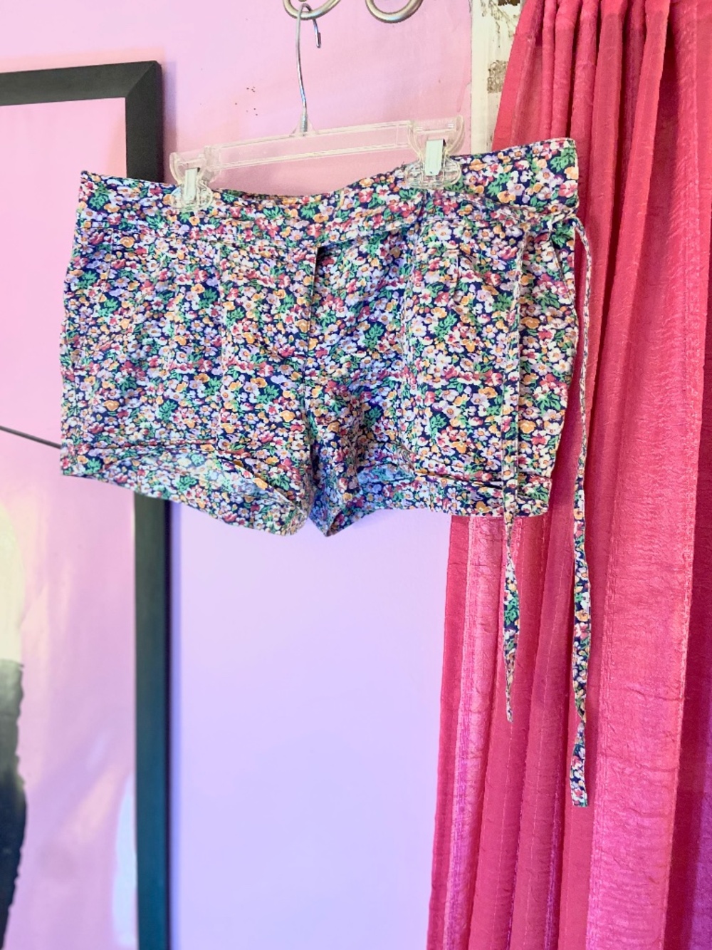 Y2k Vintage Floral Multicolor Side-Tie Shorts Cheeky Flirty 100% Cotton Size 7